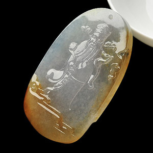 冰种褐黄翡财神挂件