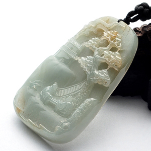 糯冰种褐黄翡对弈挂件