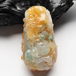 糯冰种三彩花开富贵挂件