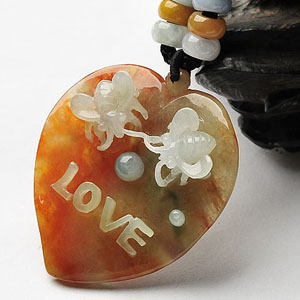 糯冰种褐红翡略飘花甜甜蜜蜜挂件