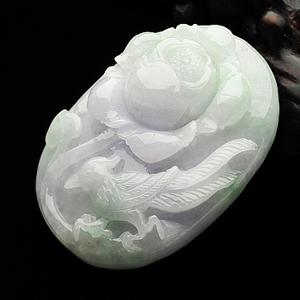 糯冰种淡春带彩花开富贵挂件