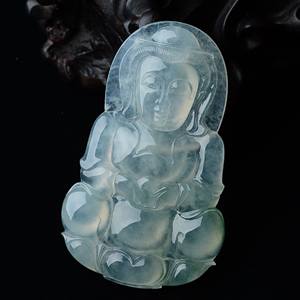 冰种晴水飘花观音挂件