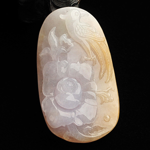 糯冰种淡黄翡带春富贵花开挂件