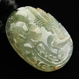 冰种褐黄翡富贵花开挂件