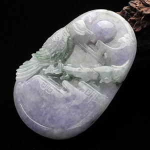 糯冰种紫罗兰飘花英明神武挂件