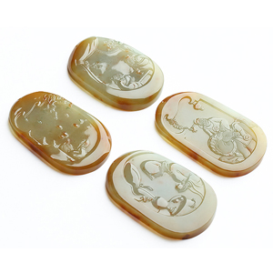 糯冰种褐黄翡飘红花四大喜事挂件（一套）