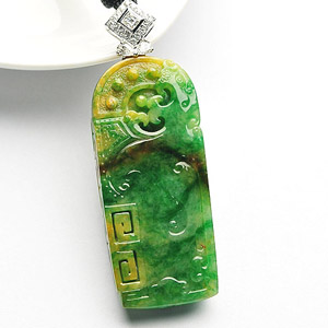 (超值推荐)糯冰种黄加绿仿古牌挂件