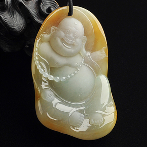 糯冰种褐黄翡玉佛挂件