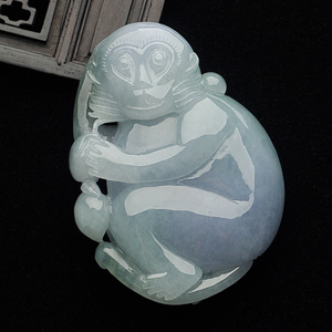 糯冰种晴水灵猴献寿挂件