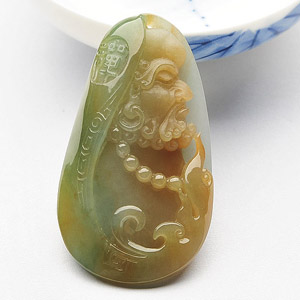 (超值推荐)糯冰种褐黄翡达摩挂件