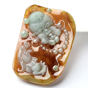 (超值推荐)糯冰种晴水褐黄翡降龙罗汉挂件