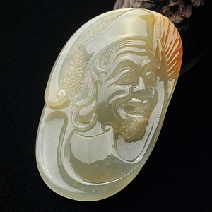 冰种褐黄翡济公挂件