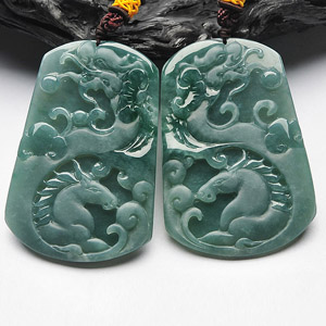 糯冰种蓝水龙马精神挂件(一对)