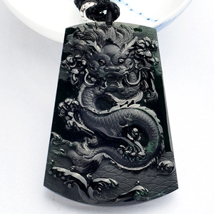 (超值推荐)玻璃种墨翠龙牌挂件