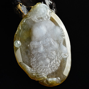 (超值推荐)冰种褐黄翡降龙罗汉挂件