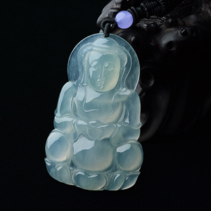 冰玻种晴水莲花观音挂件