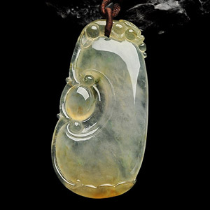 冰种黄翡略飘花如意挂件