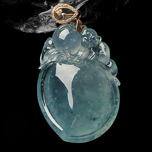 冰玻种飘花镶玫瑰金钻石金扣灵猴献寿挂件