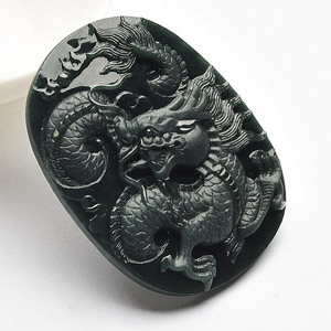 冰种墨翠龙牌挂件