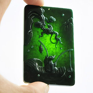 冰种墨翠独钓寒江挂件