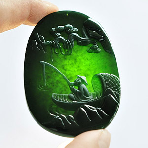 冰种墨翠独钓寒江山水挂件