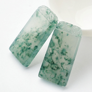 冰种飘花素牌挂件(一对)