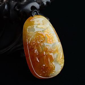 (超值推荐)糯冰种晴水红黄翡举杯邀明月挂件