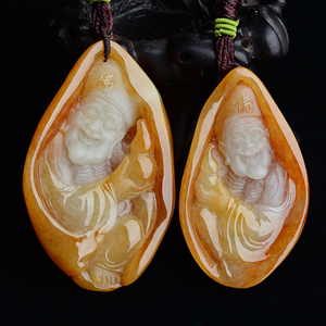 糯冰种红黄翡济公挂件（一对）