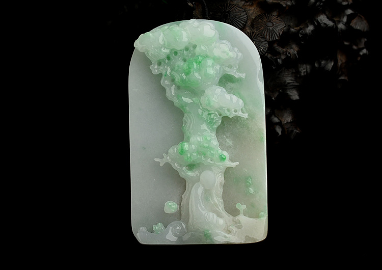 （一口价扫货）糯冰种飘翠松下悟禅挂件