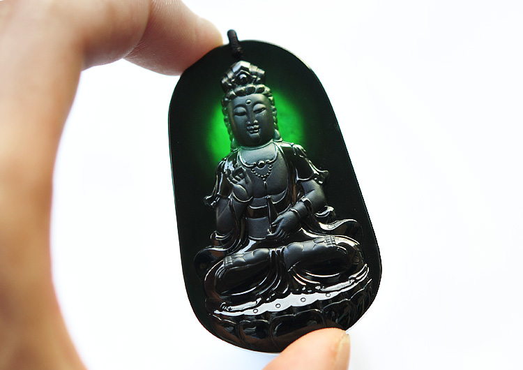 (超值推荐)玻璃种墨翠观音挂件