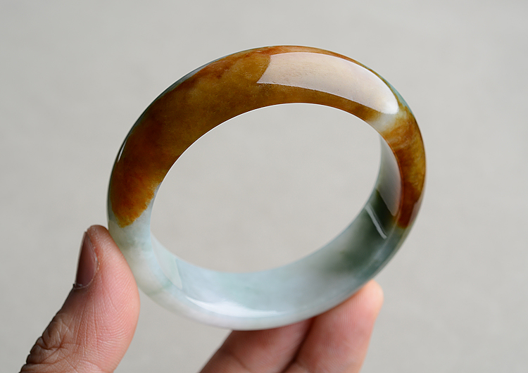 (超值推荐)糯冰种褐黄翡飘花手镯（54.8mm）