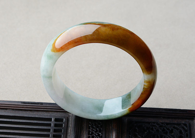 (超值推荐)糯冰种褐黄翡飘花手镯（54.8mm）