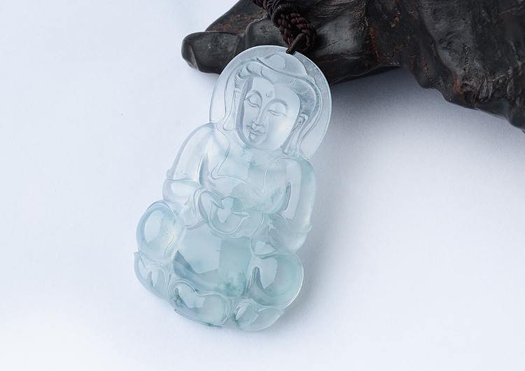 (超值推荐)冰玻种晴水飘花观音挂件