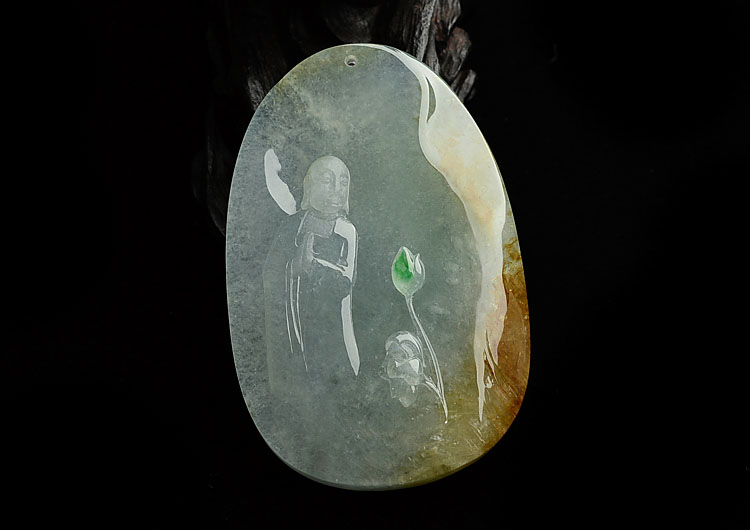 冰种淡三彩静悟挂件