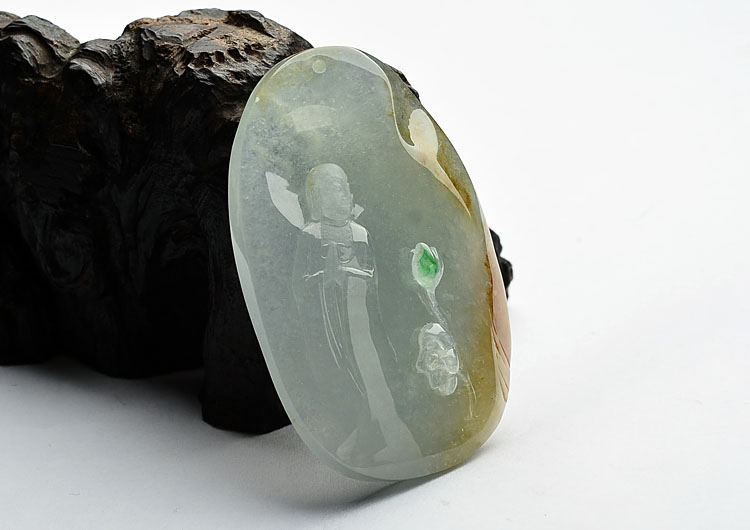 冰种淡三彩静悟挂件