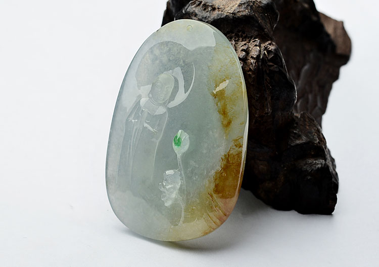 冰种淡三彩静悟挂件