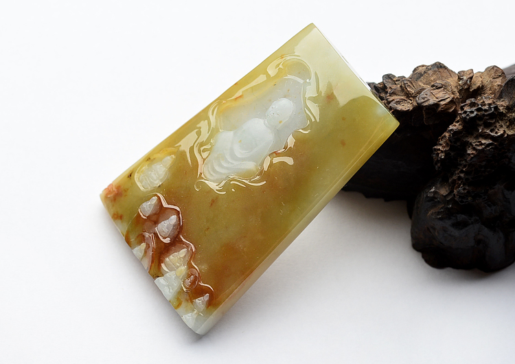 （一口价扫货）糯冰种褐黄翡普度众生挂件