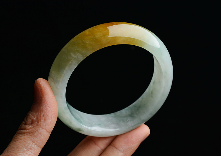 (超值推荐)糯冰种黄翡飘花手镯（59.5mm）