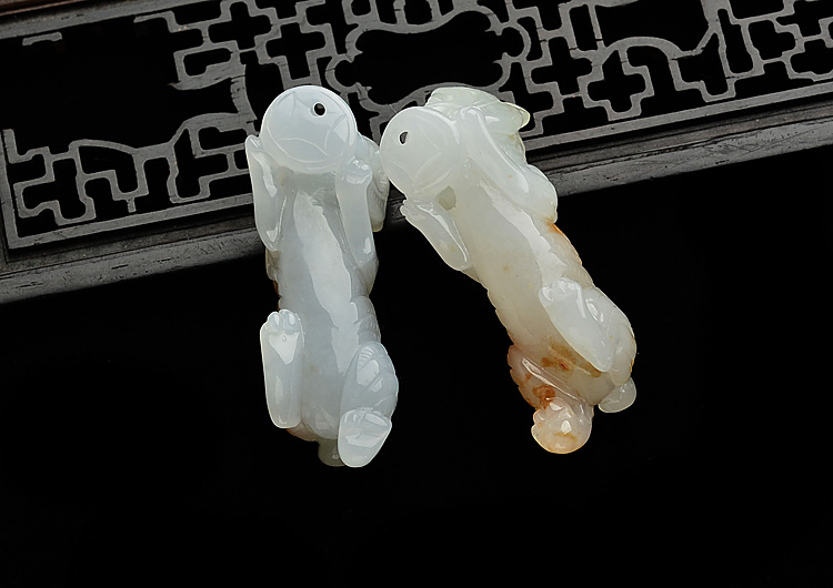 糯冰种晴水红黄翡虎虎生威挂件(一对)