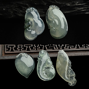 冰种/冰玻种晴水/黄翡如意、寿桃、鱼、龙行如意挂件(一批走)