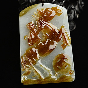 (超值推荐)糯冰种褐黄翡马上封侯挂件