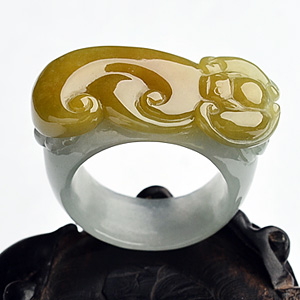 (超值推荐)糯冰种晴水黄翡蝙蝠如意扳指