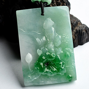 冰种飘翠莲花童子挂件