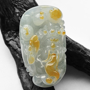 (超值推荐)糯冰种晴水带黄翡财神挂件