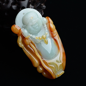 糯冰种晴水黄翡布袋和尚挂件