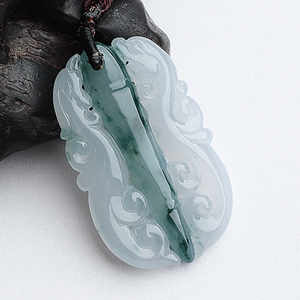 (超值推荐)冰种飘花双龙如意挂件