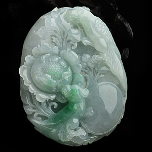 糯冰种飘翠花开富贵挂件