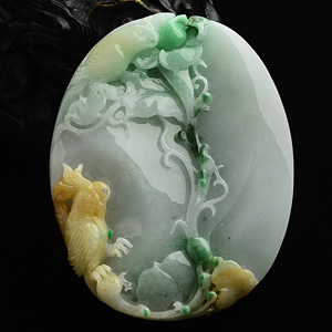 糯冰种三彩富贵双喜挂件