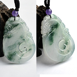 冰种飘花仿古龙牌挂件(一对)