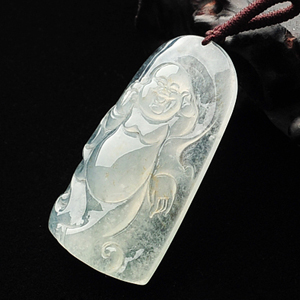 冰玻种淡晴水站佛挂件